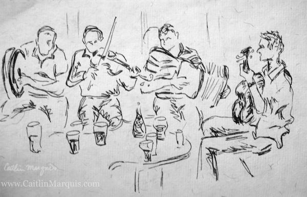 Musicians, Galway, Ireland, sketch; www.caitlinmarquis.com